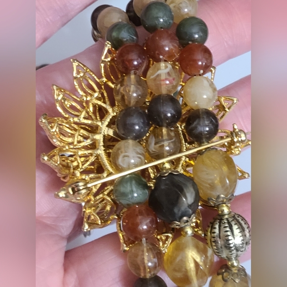 Vintage BEAUTIFUL necklace brooch lisner lucite 3 strand 18" estate beaded vtg - Picture 9 of 12